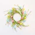 Detail of a 30cm Easter egg wreath with colorful berries and pastel spring foliage - 30cm Easter Egg Simulation Grass Wreath