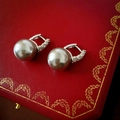 Elegant grey pearl earrings with silver clasp and small crystal stones on red box - Silver With Gray Pearl