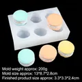 6-cavity macaron silicone mold for baking and candles with product dimension details - 1# 19-56 / Clear