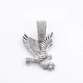 Silver eagle pendant for men with sparkling clear crystals on white background - Silver Pendant Only