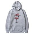 Gray hoodie featuring Christmas wine glass graphic with fleece lining and drawstring hood - S / Tops / Grey - Rhinestone Christmas Wine Glass (44)
