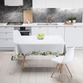 White Christmas tablecloth with red berry and green leaf patterns on festive dining table - TQZB02-13 White Berry