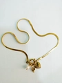 Golden flat snake chain necklace with heart, pearl, and shell charms for women - Letter P