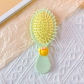 Cute mint green air cushion hair brush with cartoon sun design and yellow massage bristles - Sun (Long Comb)