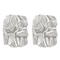 Elegant 18k silver plated stainless steel earrings with irregular crumpled texture - Steel Color Lava Square (N-904)