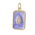Close-up of 18K gold plated rectangular pendant with purple enamel and zircon inlay - 15 Purple Rectangle Zircon