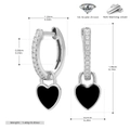 Detailed dimensions of 925 silver heart padlock hoop earrings with 5A zircon - Black Enamel 925 Sterling Silver White Gold Plated