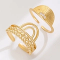Set of two adjustable gold rainbow rings with sparkling zircon stones and beaded details - Rainbow Open Gold Stackable Ring Set (9518)