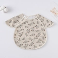 Waterproof baby feeding smock with brown leaf pattern and flutter sleeves on beige fabric - Shawl - Leaves And Fruits / One Size