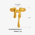 Irregular lava style drip glaze ring in golden stainless steel with open band - Gold