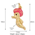 Pendentif hippocampe en laiton doré avec motif de vagues en émail rose et anneau fixe - K586371-Gold Seahorse