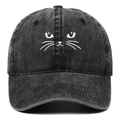 Casquette de baseball en jean délavé noir avec broderie chat mignon sur le devant - Taille unique / Noir