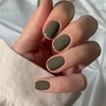 Short square press-on nails in glossy deep olive green finish on fabric background - Olive Green (JP2173)