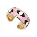 Minimalistische open ring met roze emaille oog en gouden afwerking op witte basis - Verstelbaar Open / Roze