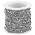 Close-up of stainless steel bead satellite chain on a spool for DIY jewelry - 1.5mm Chain / 2.0mm Bead / Steel