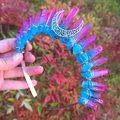Blue and purple gradient natural crystal wicca crown with silver moon on headband - Blue Purple + White K Moon