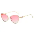 Cat-Eye Sonnenbrille mit goldenem Metallrahmen, rosa Verlaufsgläsern und Herz-Kristall - Goldener Rahmen Rosa Gläser