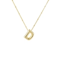 Detail of golden 3D balloon letter D pendant on a minimalist satellite ball chain - Letter D Necklace / Gold