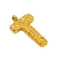 Cross pendant with unique nugget texture in gold finish for men and women - Letter T - Gold Pendant