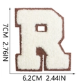 Detailed view of chenille letter R patch with dimensions 7cm in height and 6.2cm in width - Letter R
