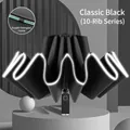 Classic black 10-rib automatic umbrella with white reflective safety strip and fiberglass frame - 10-Rib Reflective Auto / Black