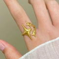Chic 18K gold plated stainless steel ring featuring minimalist lava geometric star shape - 18K Gold Three Stars (S300)