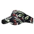 Ethnic style black sun visor hat with tropical leaf floral print for outdoor sports - Navy Blue