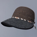 Detail of woven straw texture and plaid ribbon bow on elegant summer sun hat - M (56-58cm) / Black