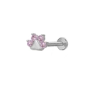 Cat paw labret piercing with pink cubic zirconia stones in silver stainless steel - Silver Cat Paw (Pink Zirconia)(24042403-8)