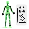 Translucent green 13-joint 3D printed action figure with black weapons and accessories - Transparent Green (3 Gestures + 4 Weapons)