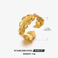 Anello a foglia regolabile in acciaio inossidabile placcato oro 18K con piuma - Oro