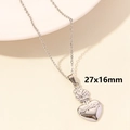 Polished silver heart pendant with thorn crown and flame detail, size 27x16mm - Silver Thorns & Flame Sacred Heart (S1037-S)