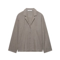 Camicia in lino marrone talpa a maniche lunghe con bottoni, vista piatta - XS / Top Grigio Talpa