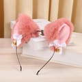 Sweet pink plush cat ears headband with white satin bows and small golden bells - Coral