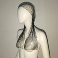 Close-up of black mesh headwrap with colorful rhinestones on a white mannequin head - Black Long Style