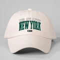 Cappellino da baseball beige in cotone con ricamo New York NYC verde e design a 6 pannelli - Taglia unica / Beige