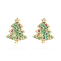 Pendientes de árbol de Navidad con cristales de colores y baño de oro elegante - Árbol de Navidad de Circón Dorado / 1 par