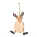 Ciondolo natalizio a forma di renna in legno naturale con venature e corda in juta appesa - Stile Alce