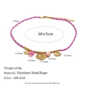 Retro 18K vergulde roestvrijstalen geweven touwketting met schelp- en bloembedeltjes - Kleurrijke Gevlochten Touw Bloem Schelp Hanger Ketting-Goud