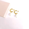 Baroque pearl drop hoop earrings in 18K gold plated stainless steel for women - C-Shape Round Pearl / Gold