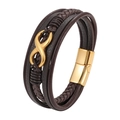 Braided leather bracelet for men featuring a gold infinity charm and magnetic clasp - 20.5CM / Gold Brown