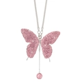 Ciondolo a farfalla con strass rosa e sfera pendente su catena in argento - Rosa