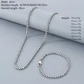 Poliertes 4mm Edelstahl Box-Kette Halsketten- und Armband-Set in Metallic-Silber - 4mm Stahlfarbe Armband