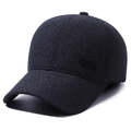Men's winter baseball cap with ear protection in dark teal melange fabric and sport tag - Adjustable / Navy Blue
