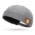 Gorro docker de pana gris sin ala con parche de cuero y correa ajustable trasera - Ajustable / Gris