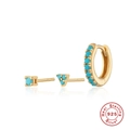 Gold-plated S925 sterling silver trinity earrings set with turquoise blue gemstones - Gold - Synthetic Turquoise