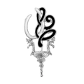 Vintage silver and black dragon totem brooch with gothic enamel fantasy design - Silver Scepter Dragon Relief Black Enamel Brooch (QT1210 Silver)
