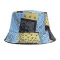 Blue and yellow paisley print bucket hat with stitched brim on a white background - Blue-Yellow