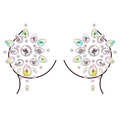 Detailed view of iridescent AB crystal chest stickers for EDM festivals and body decoration - Pattern 94