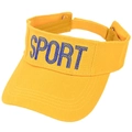 Detail of children's yellow sun visor with blue SPORT embroidery and adjustable strap - Yellow